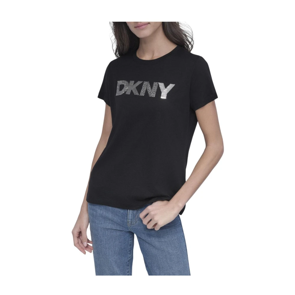 Dkny Black T-Shirts, Female, Xs, Mixed Embellish T-Shirt