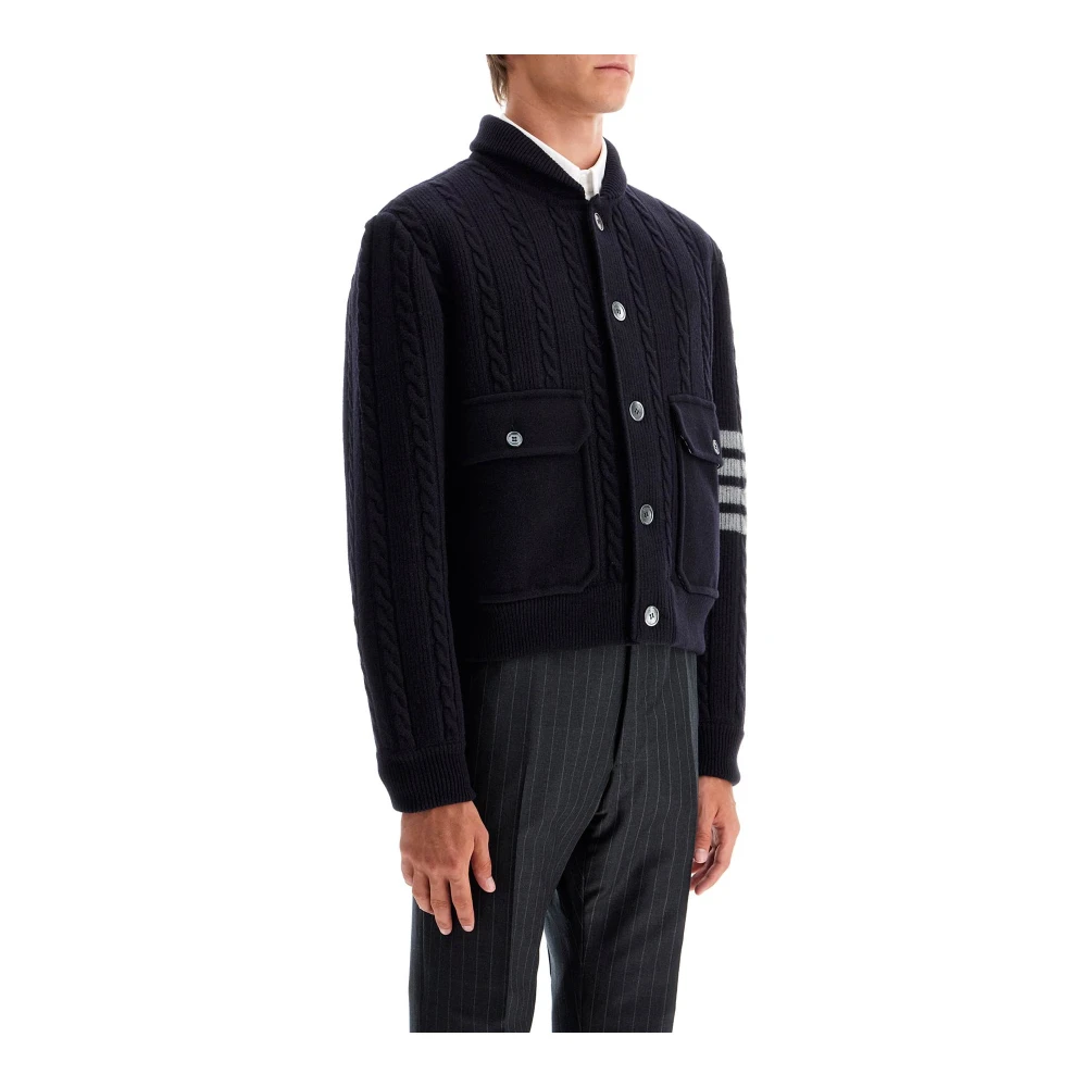 Thom Browne Wollen 4-Bar Bomberjack Blue Heren
