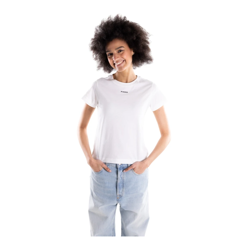 Pinko Vrouw Wit Tops Dames, L, Katoen, T-Shirt Met Logo-Opdruk