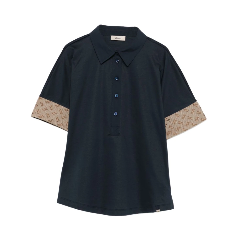 Herno Women's Blue Printed-Cuff Polo Top, Polo Shirts, Xl, Tops