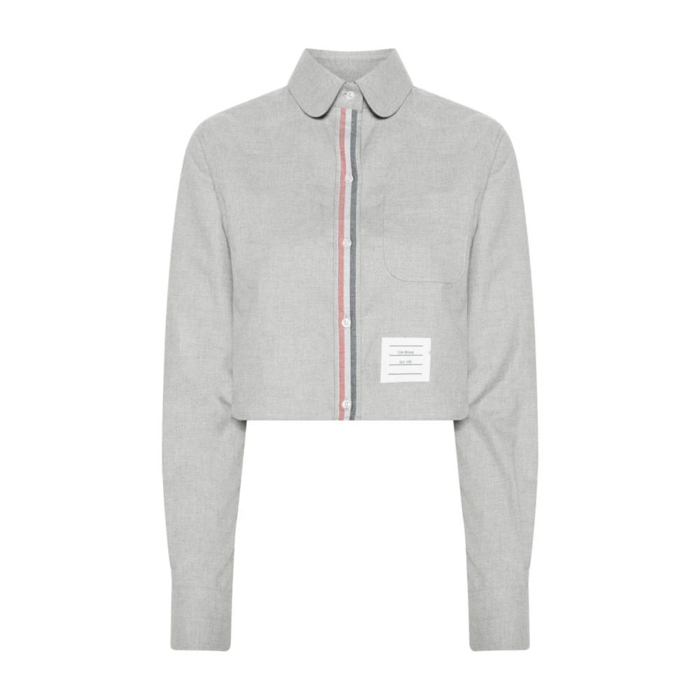 Thom Browne Grijze Cropped Shirt met Logo Patch Gray Dames