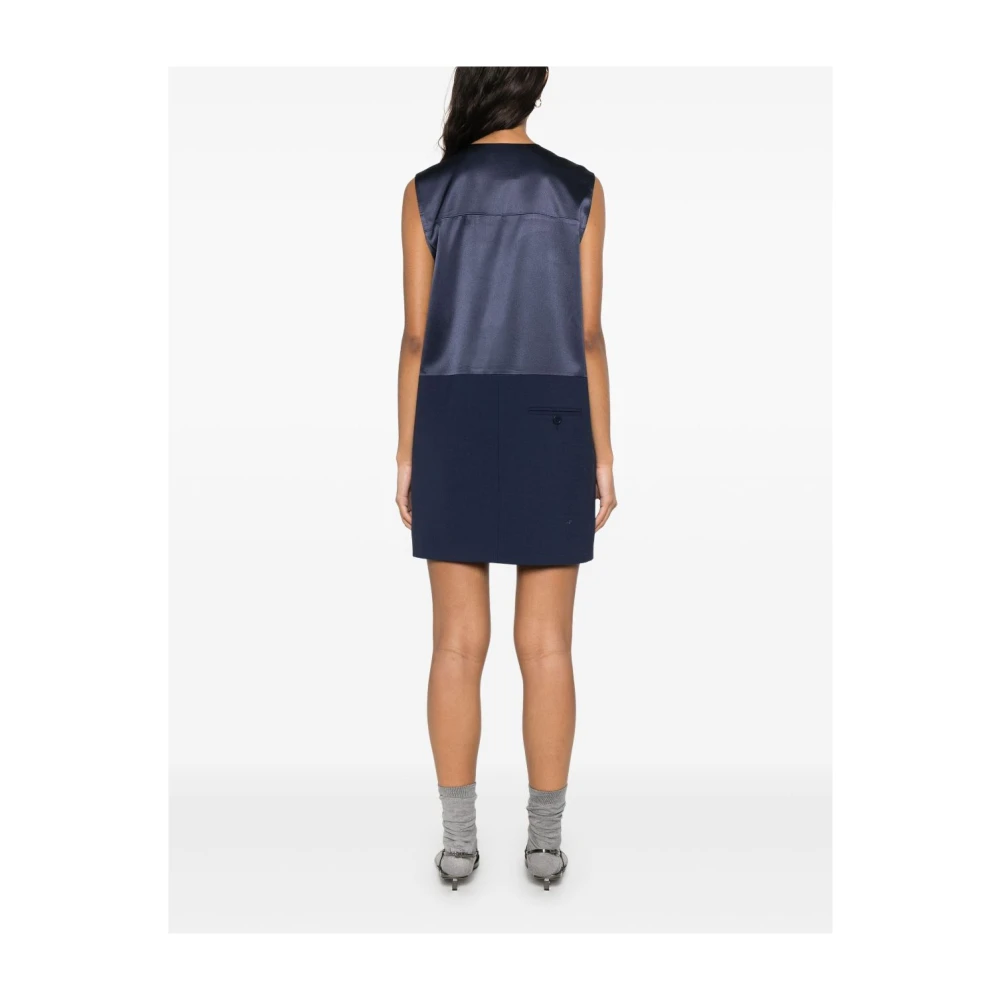 Semicouture Navy Blue V-Hals Jurk Zakken Blue Dames