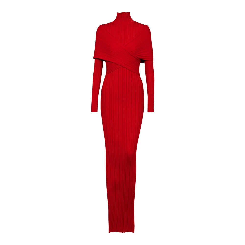 Balmain Lange geplooide gebreide jurk Red Dames