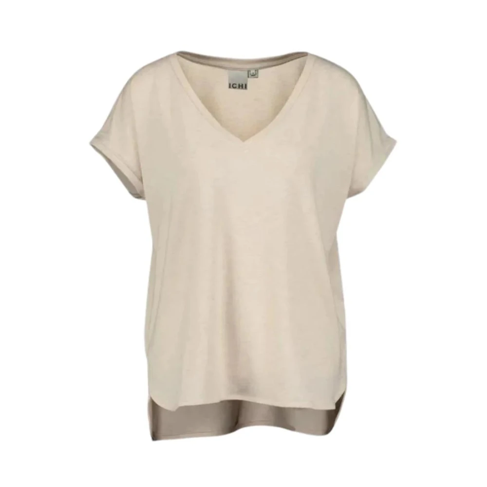 Ichi Metallic Draad V-hals T-shirt Beige Dames