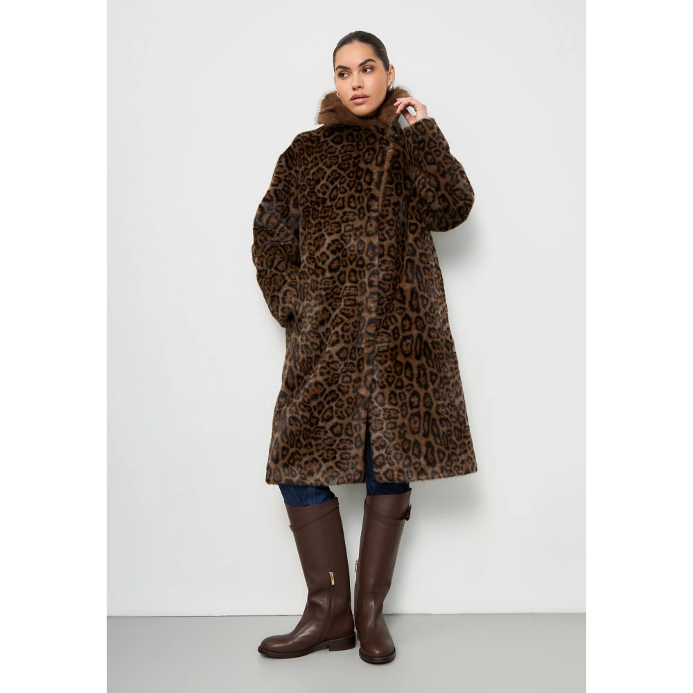 Cesare Gaspari Elegant Leopard Print Faux Fur Coat Ivy Brown Dames