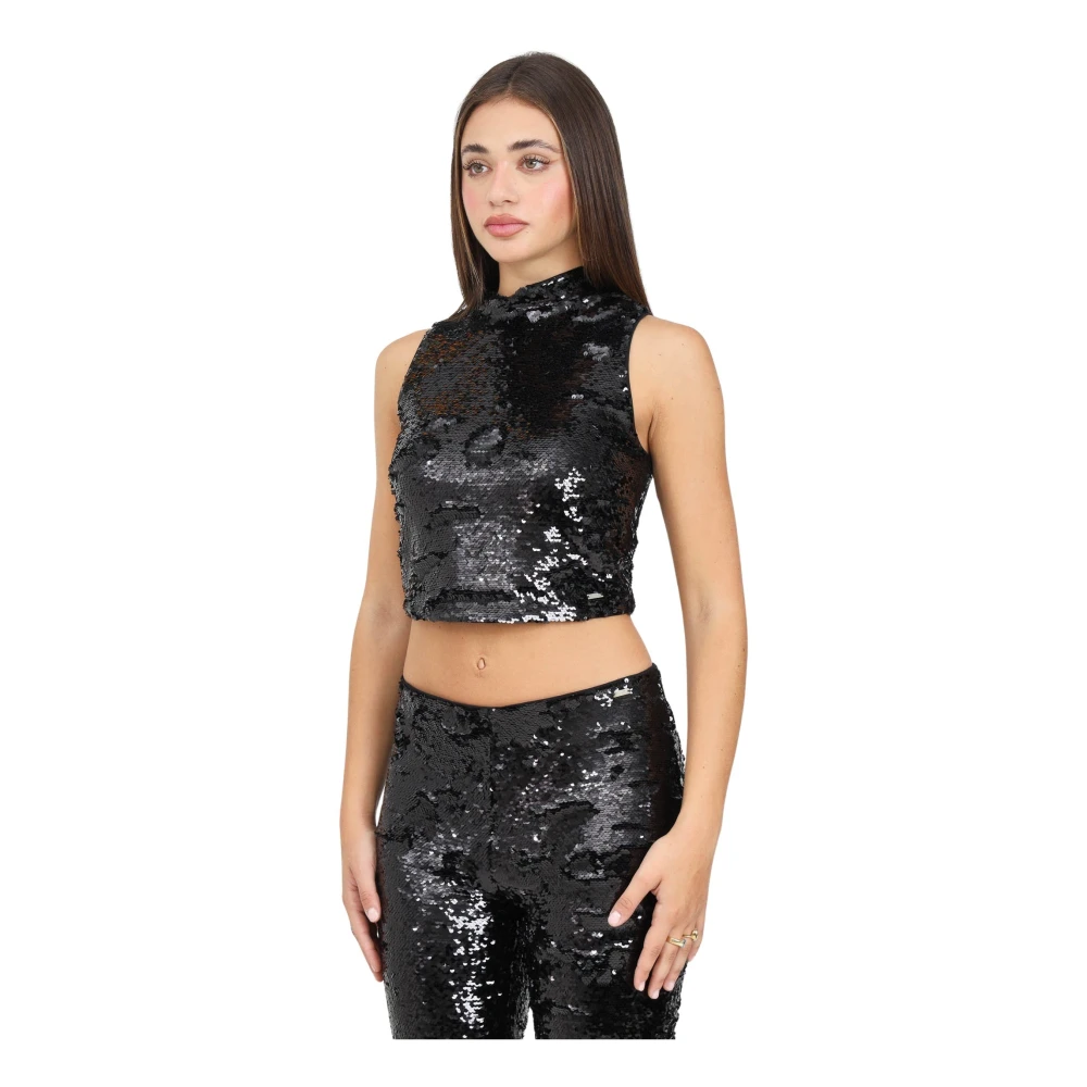 Armani Exchange Zwart Korte Top met Pailletten Black Dames