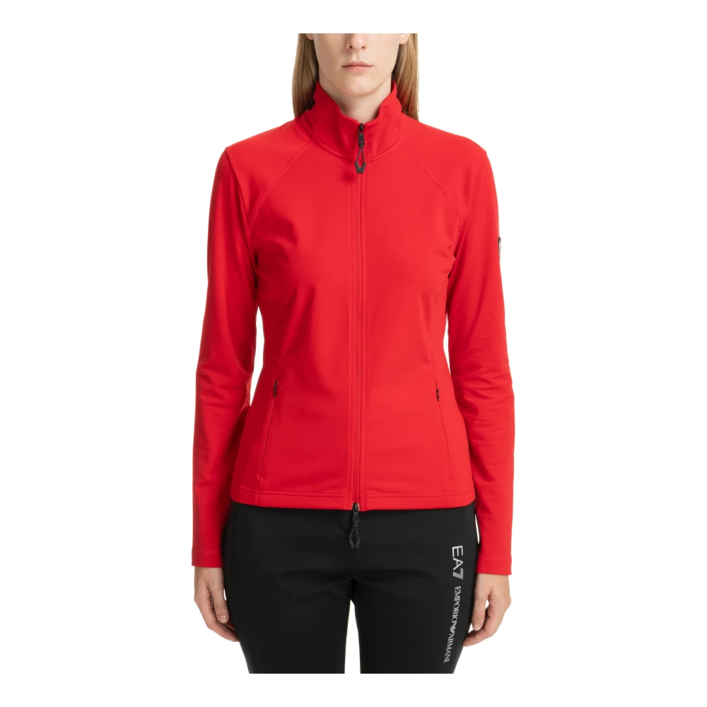 Emporio Armani EA7 Effen Sweatshirt met Rits en Logo Red Dames