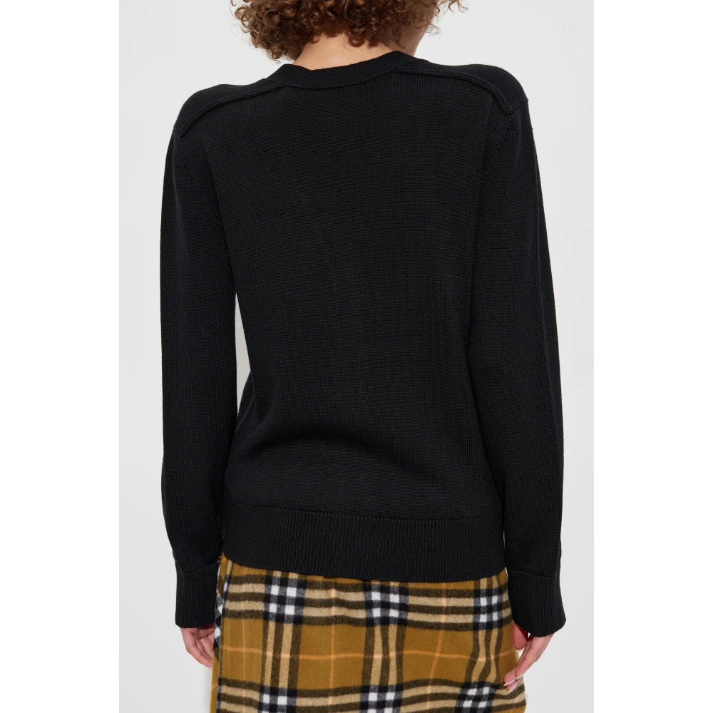 Burberry Wollen vest met logopatch Black Dames