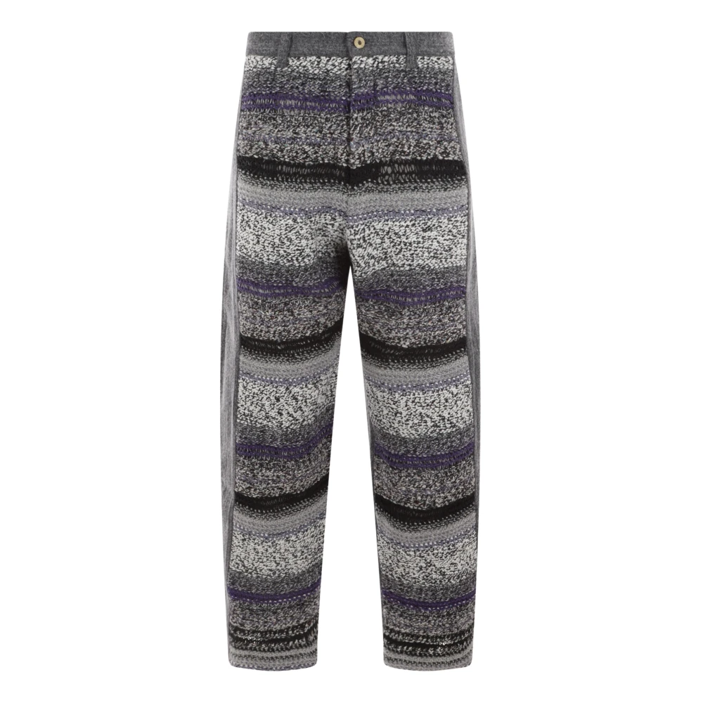 Vitelli Grijze Loose-Fit Denim Broek met Multicolor Gestreepte Voorkant Inzetstukken Gray Heren