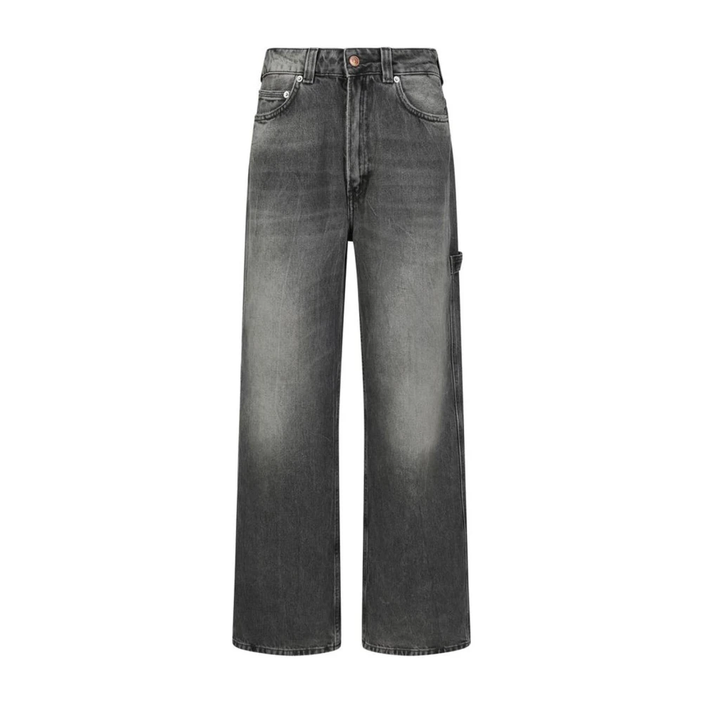 Haikure Monochrome Katoenen Palazzo Jeans met Leren Patch Gray Dames