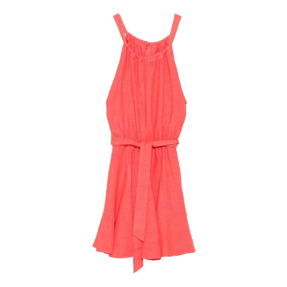 120% Lino Red Linen Dress - Female - Short Dresses - Xl - Dresses