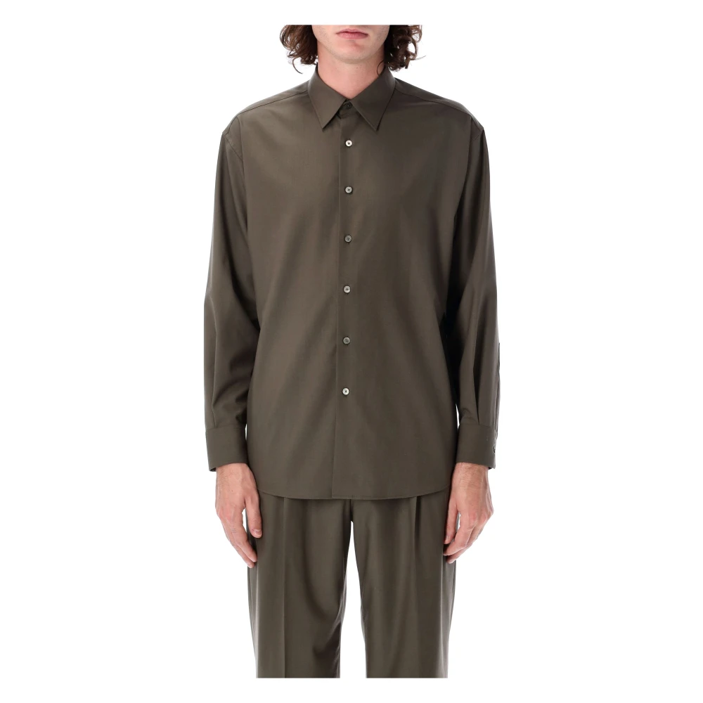 Auralee Donker Khaki Wol Overhemd Klassieke Pasvorm Green Heren