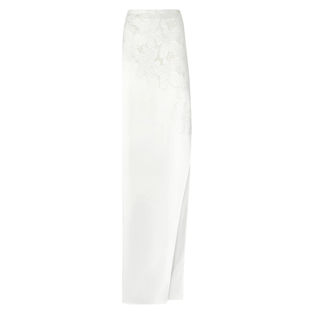 Genny Witte Guipure Kant Rok met Zijsplit White Dames