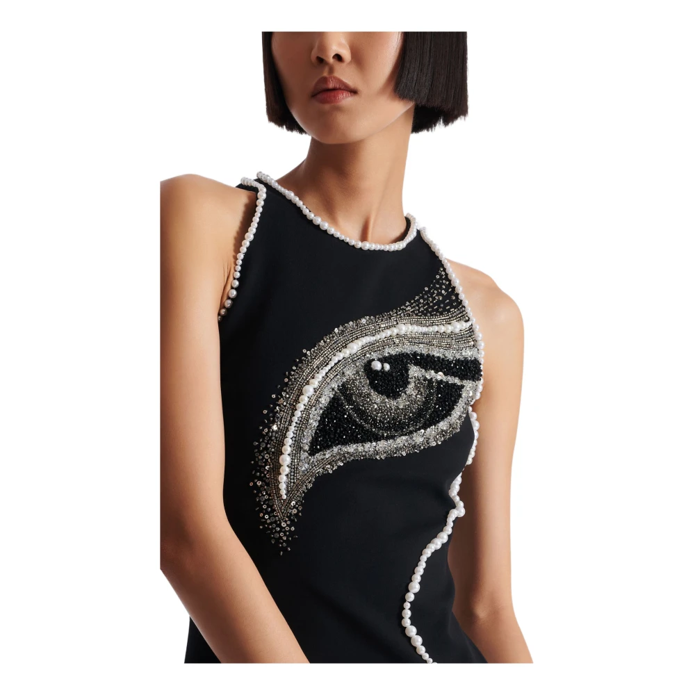 Balmain Lange geborduurde jurk met gezichtsmotief Black Dames