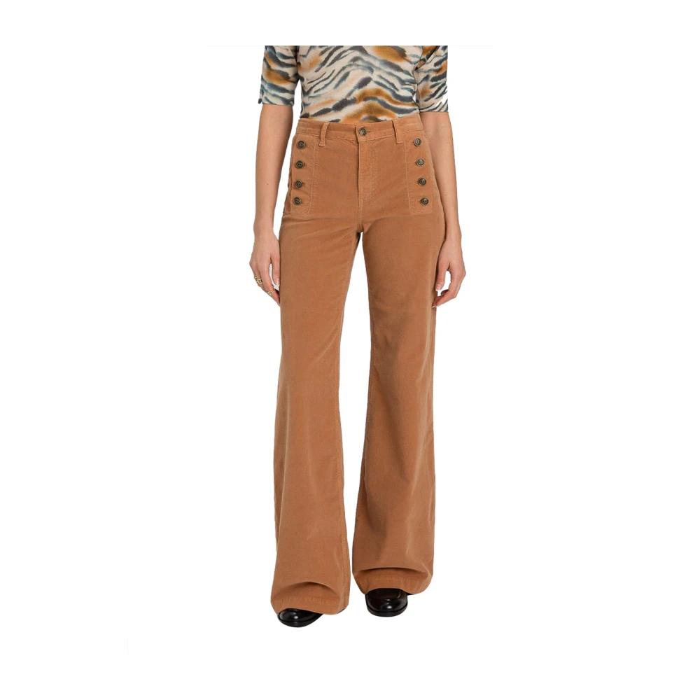 Twinset Wijde Pijp Sandy Brown Katoenen Broek Brown Dames