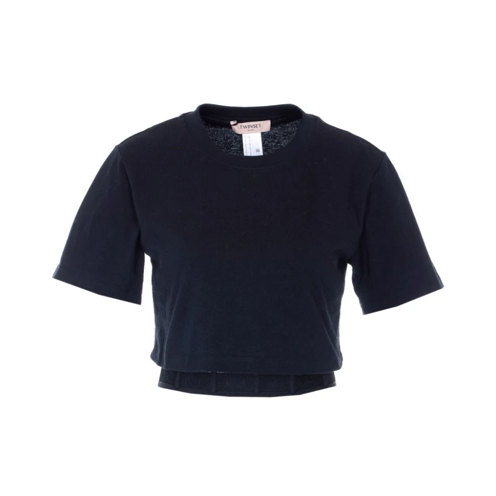 Twinset Women's Black T-Shirts, M, T-Shirt In Jersey Con Corsetto Pizzo