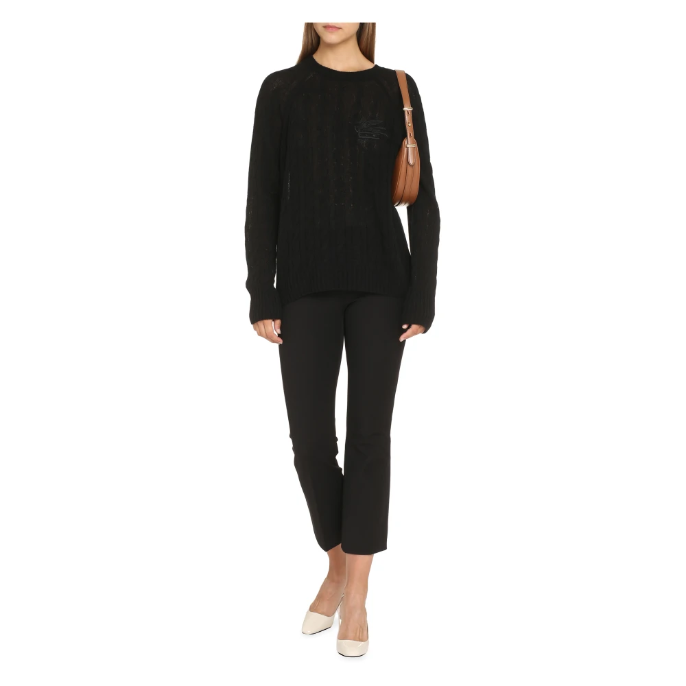 ETRO Cashmere Kabelgebreide Trui met Ronde Hals Black Dames