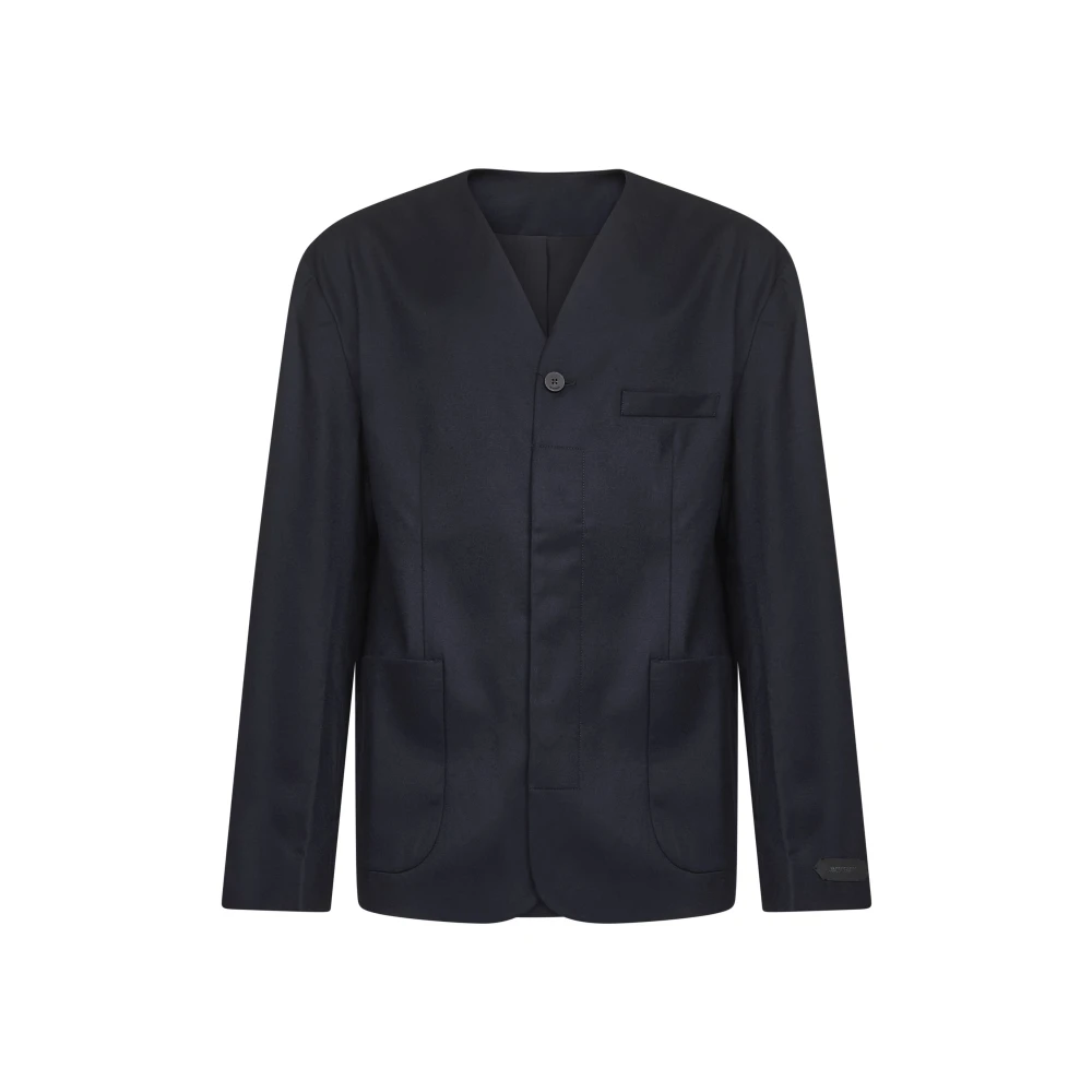 Jacquemus Blue Blazers, Male, M, Wool Jacket With Embroidered Patch