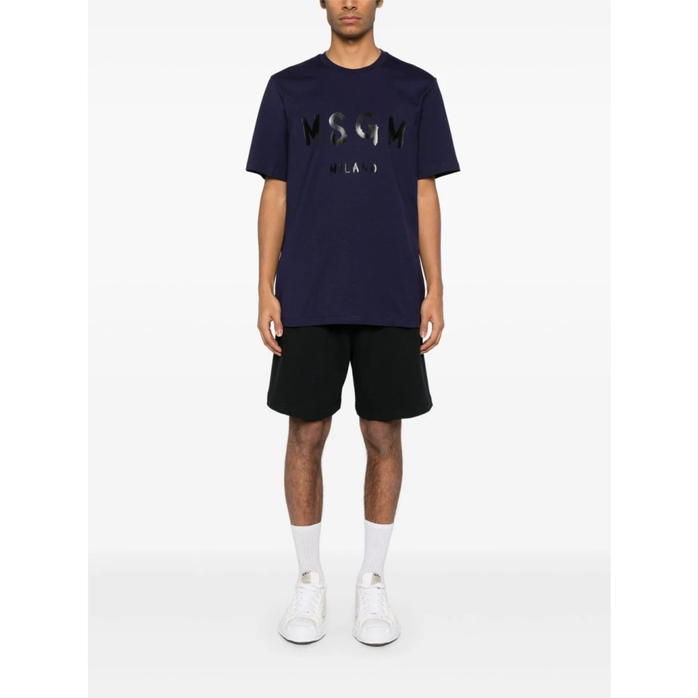 Msgm Blauw Katoenen T-shirt met Logoprint Blue Heren