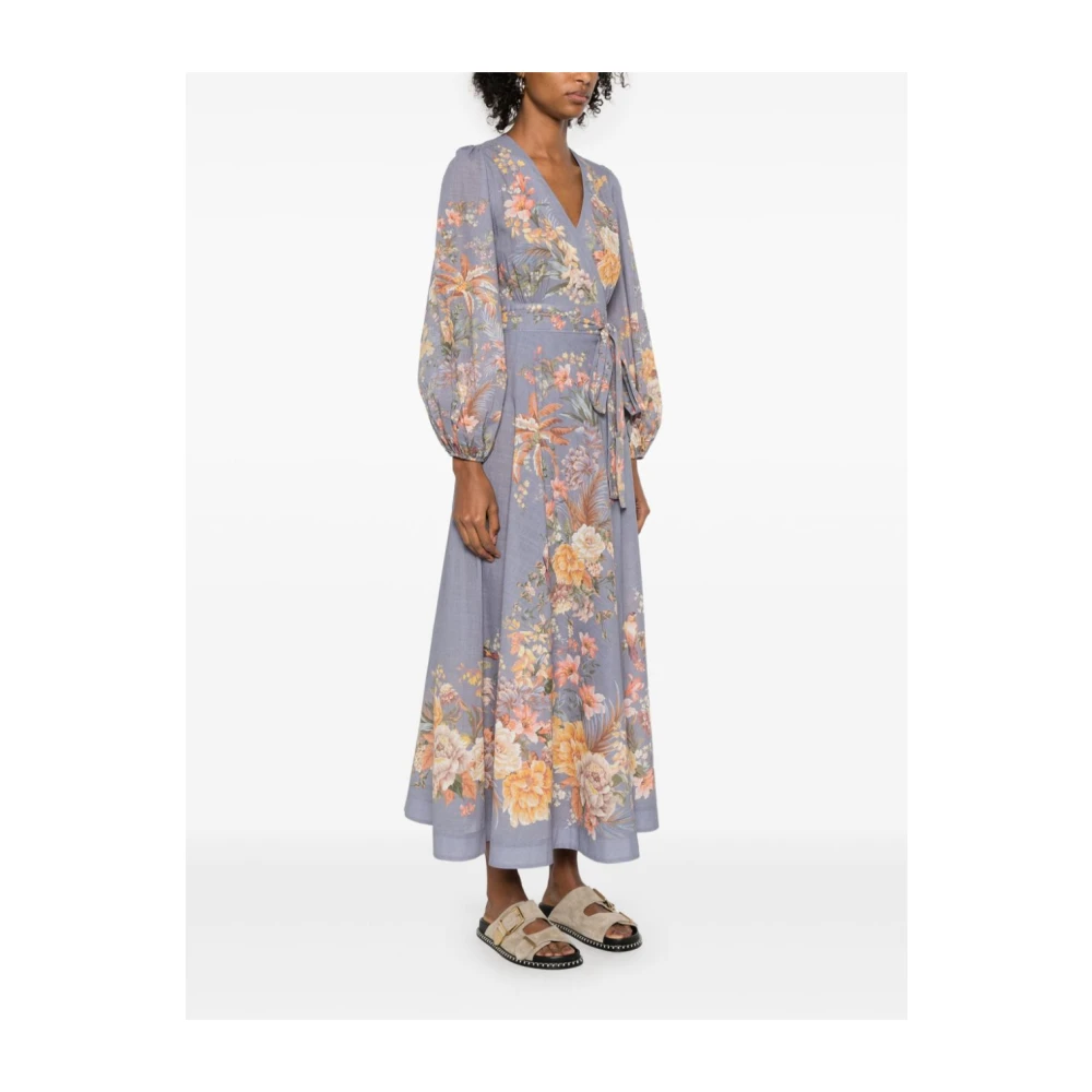 Zimmermann Lila Bloemen Katoenen Jurk met V-Hals Multicolor Dames