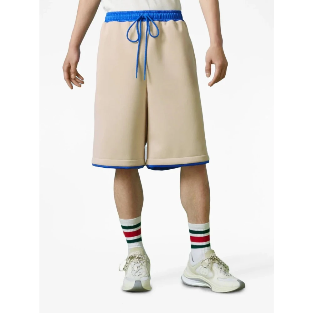 Gucci Color-Block Track Shorts met Appliqué Logo Beige Heren