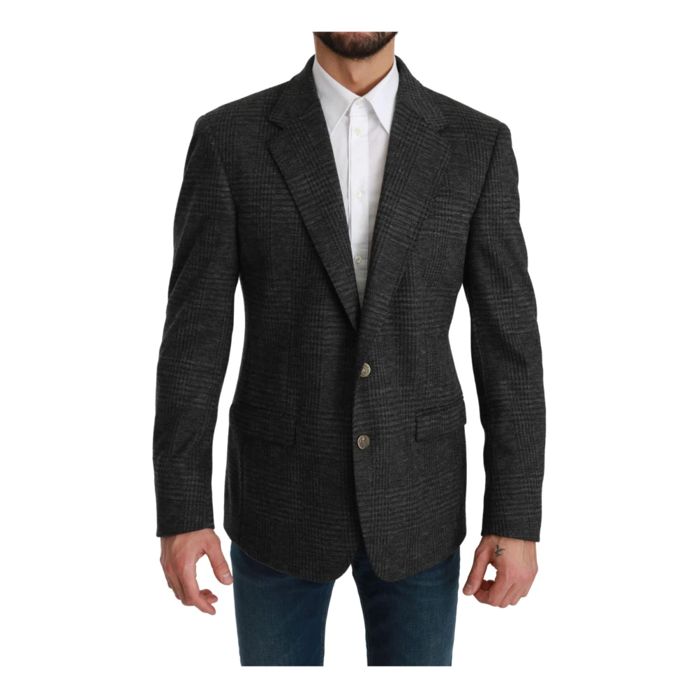 Dolce & Gabbana Pre-owned Gray Plaid Check Wool Formal Jacket Blazer Gray, Herr