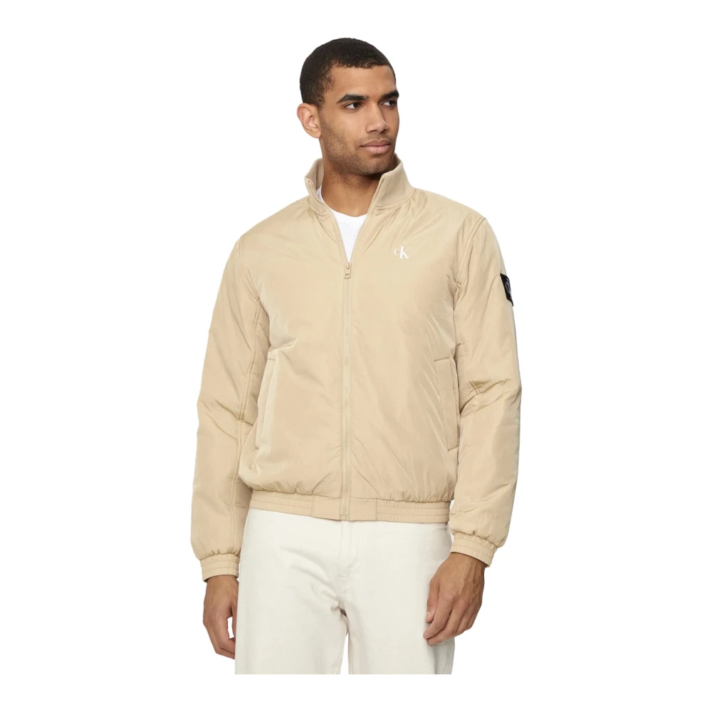 Calvin Klein Beige Harrington Jack met Logo Print Beige Heren