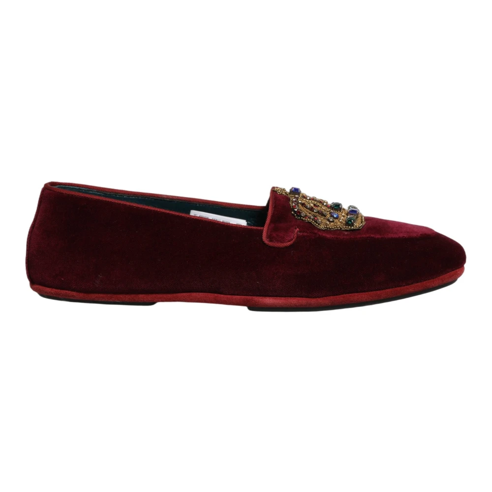 Dolce & Gabbana Mannelijk Rood Schoenen Heren, 43 Eu, Leer, Velvet Crown Loafers