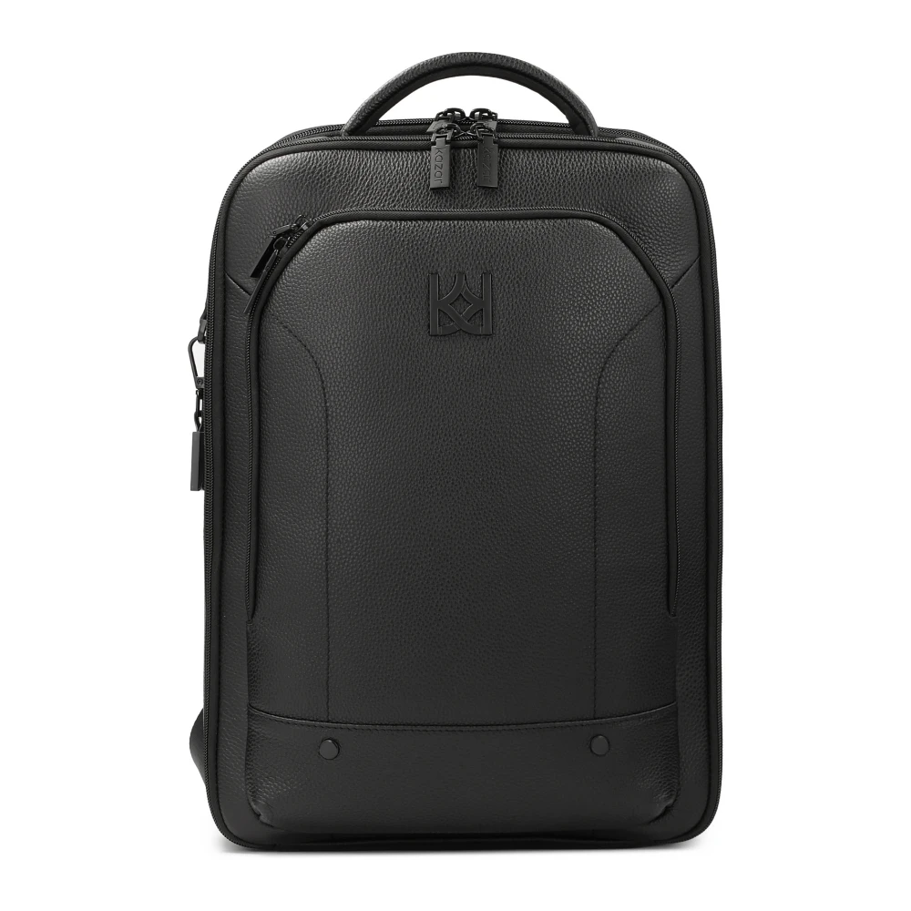 Kazar Zwarte leren rugzak met laptopvak Black Heren