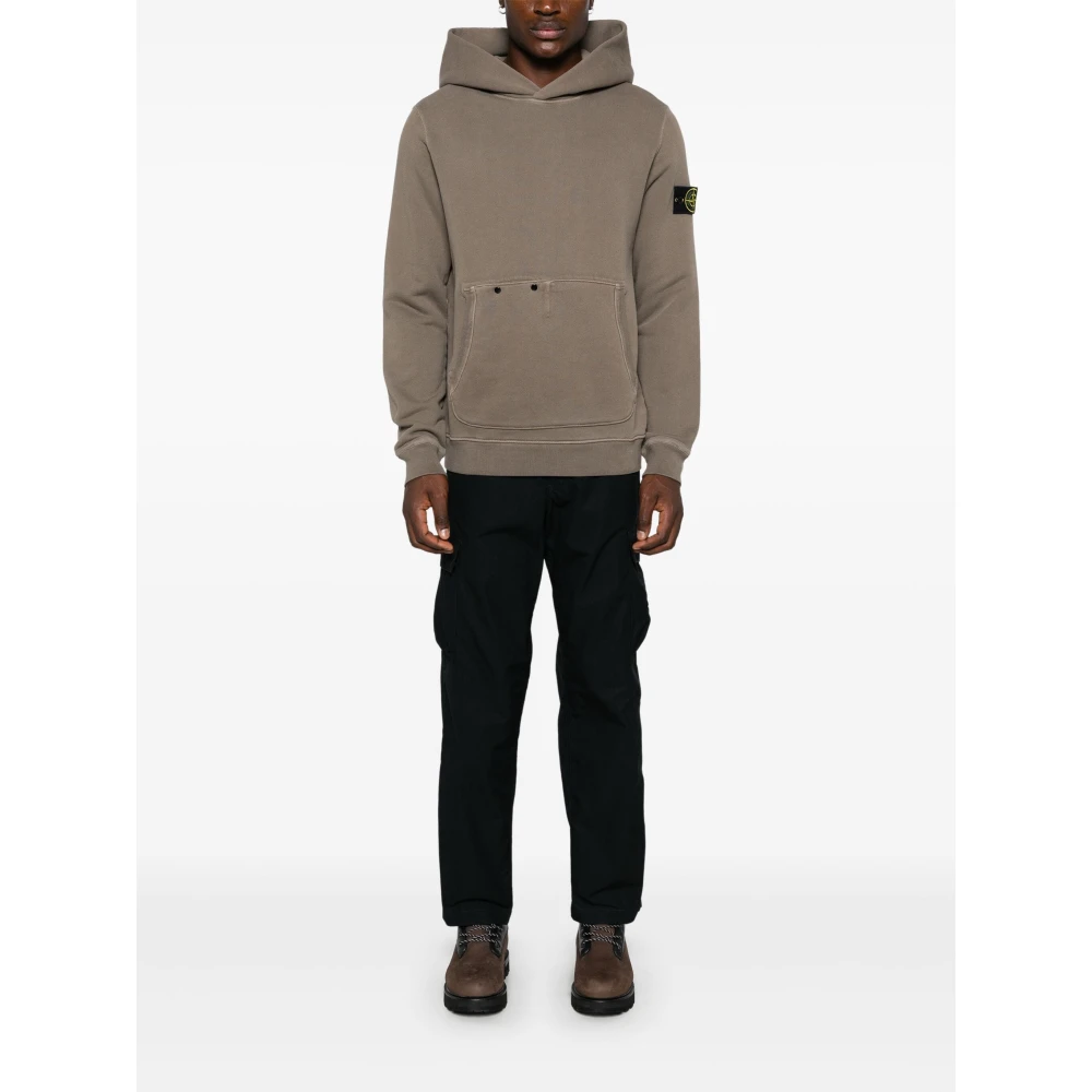 Stone Island Bruine Katoenen Jersey Hoodie Kangoeroezak Brown Heren