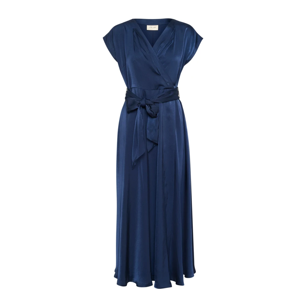 Cream Blue Midi Dresses, Female, L, Navy Blazer Dress With V-Neck