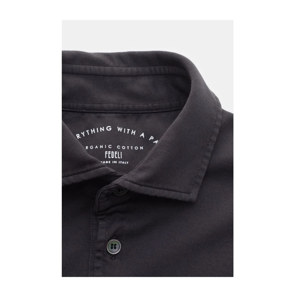Fedeli Donkergrijze polo met lange mouwen Black Heren