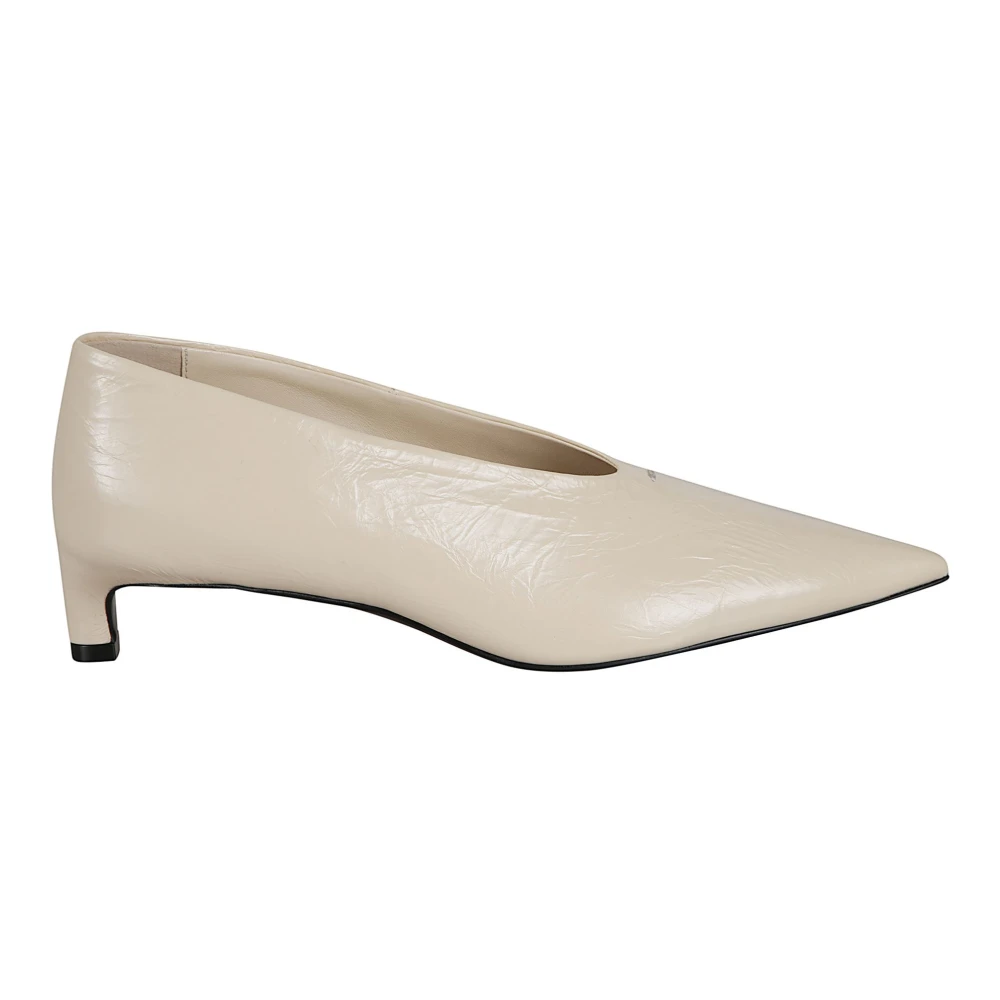 Jil Sander Women's White Pumps, 6 Uk, Crinkled Patent Leather Pumps