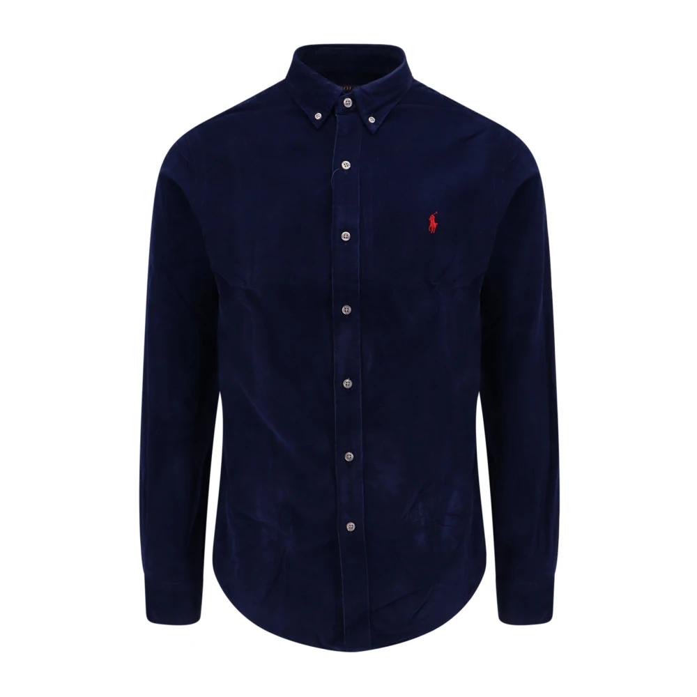 Polo Ralph Lauren Velver Broderad Logotyp Button Down Skjorta Blue, Herr