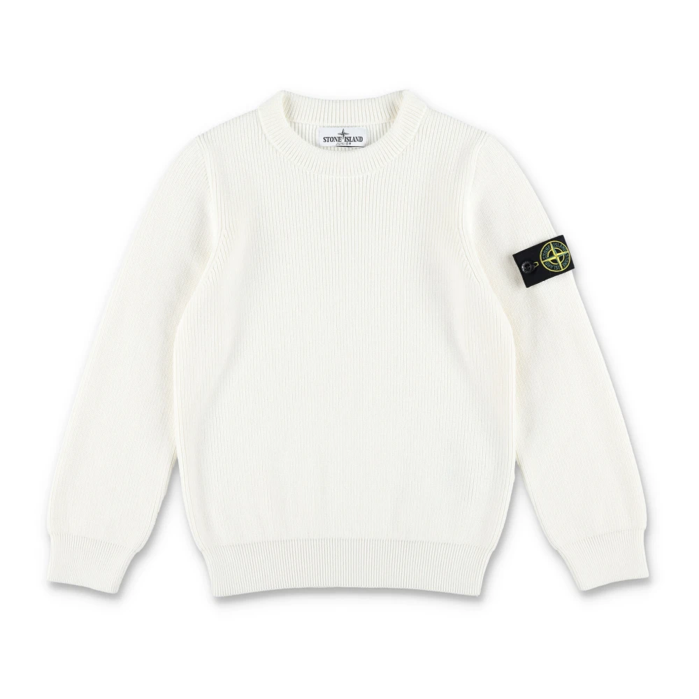 Stone Island Vit Stickad Tröja med Ikoniskt Märke White, Pojke