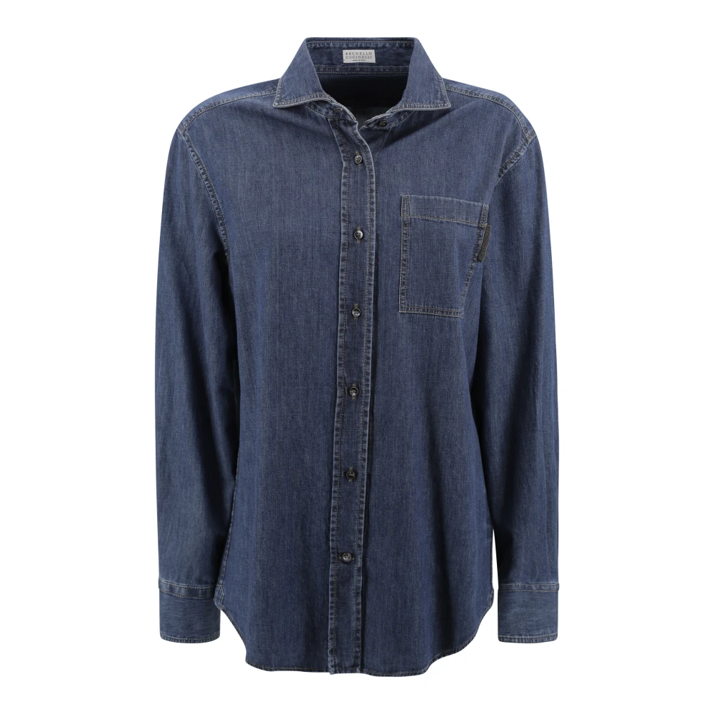 BRUNELLO CUCINELLI Denim Overhemden met Monili Kettingdetail Blue Dames
