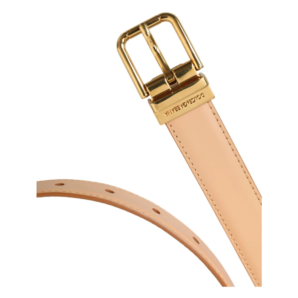 Dolce & Gabbana Beige Metalen Logo Gesp Riem Beige Dames