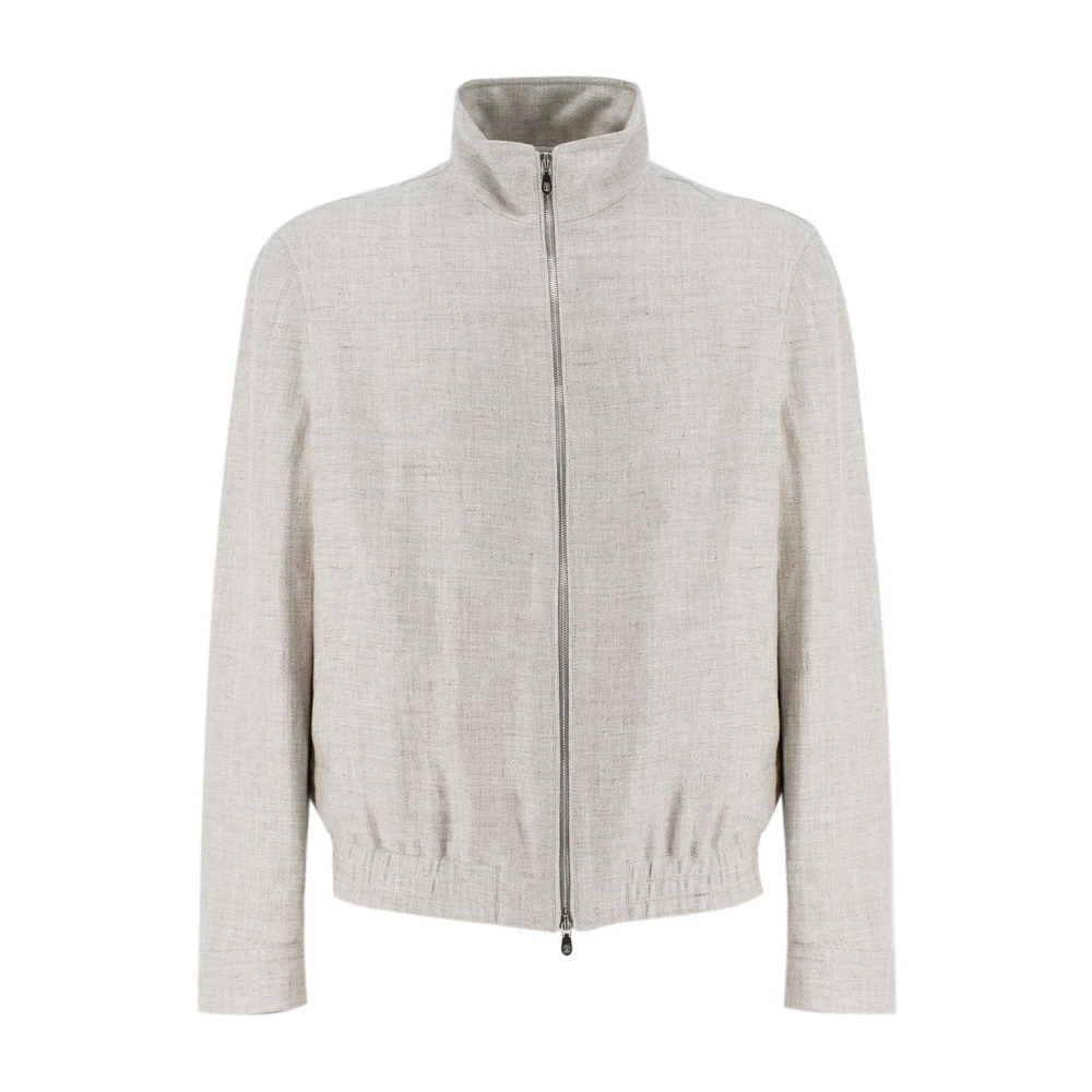 Brunello Cucinelli Skuggad Linne Bomberjacka Gray, Herr