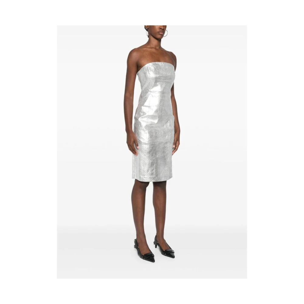 BA&SH Metallic Strapless Jurk met Achtersplit Gray Dames