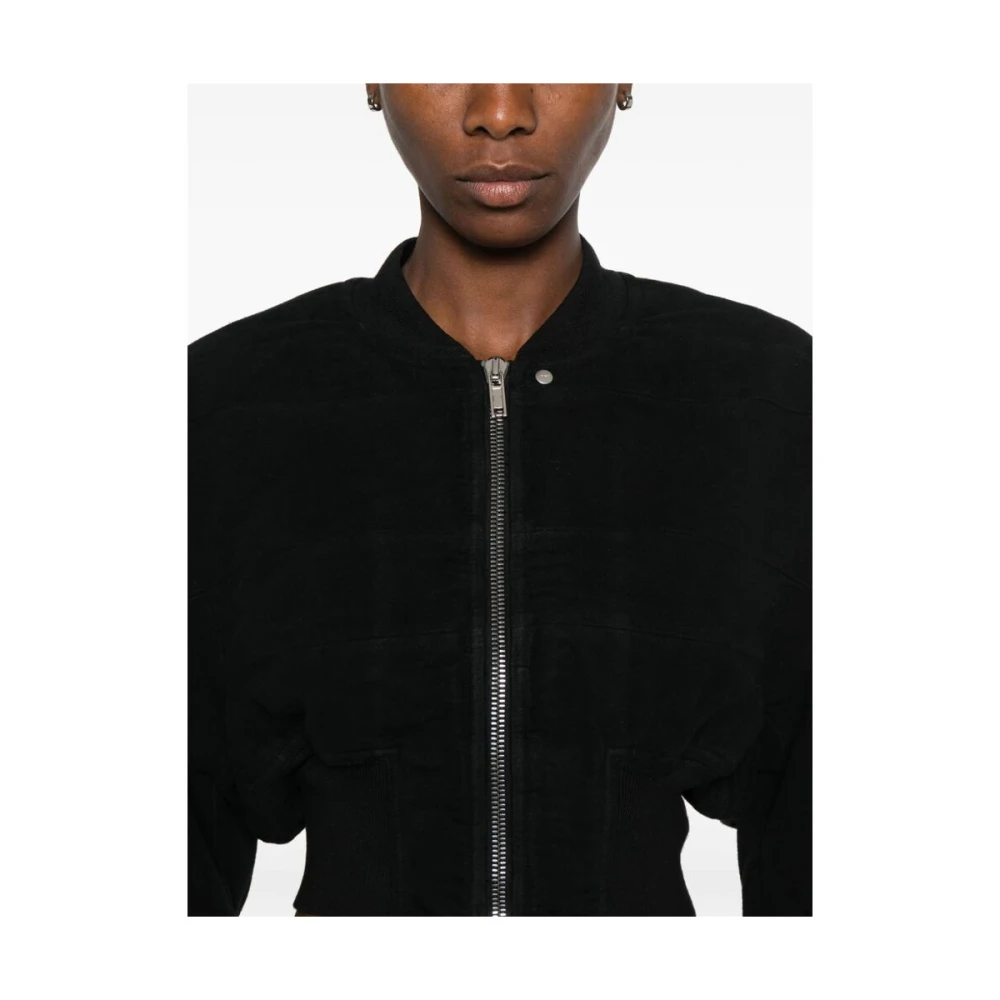 Rick Owens Zwarte Katoenen Baseball Kraag Jas Black Dames