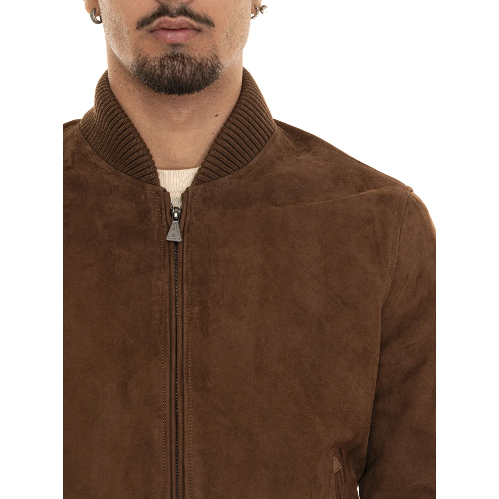 Roy Roger's Leren Bomberjack met Gebreide Details Brown Heren