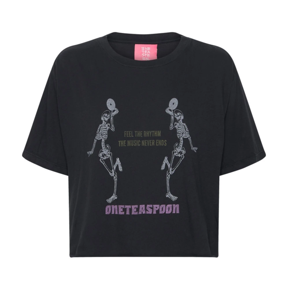One Teaspoon Navy Grafische T-shirt Korte Mouw Biologisch Katoen Blue Dames