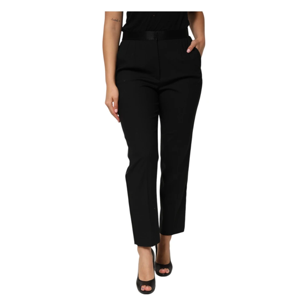 Dolce & Gabbana Women's Black Wool High Waist Tapered Trousers - Slim-Fit Trousers - 2XS - Trousers