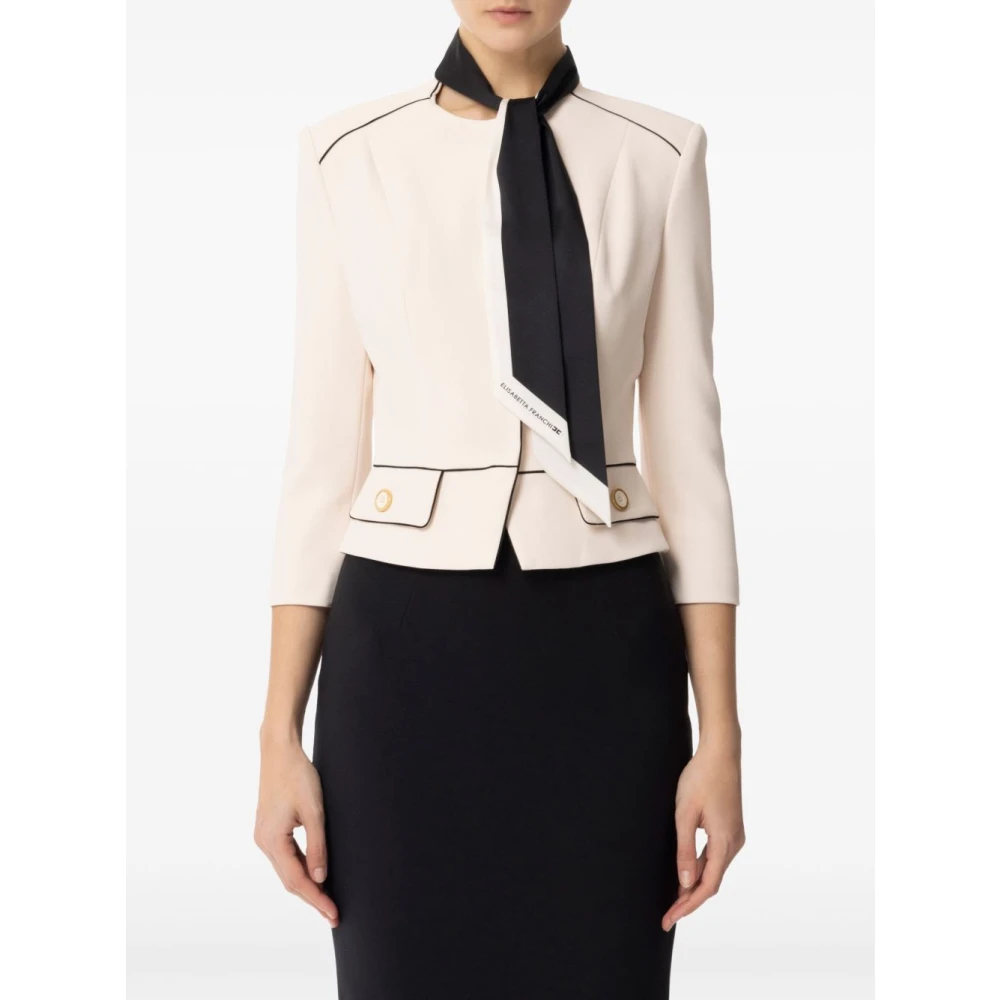 Elisabetta Franchi Beige Peplum Jas met Piped Trim Beige Dames