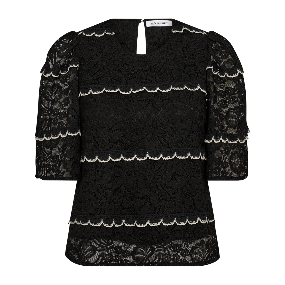 Co'Couture Kanten blouse met korte mouwen Black Dames