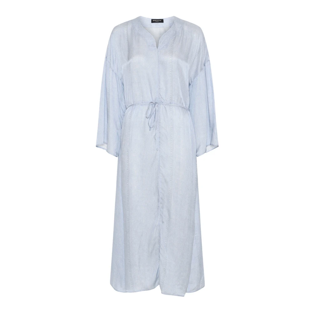 Bruuns Bazaar Denim Print Jurk met Elastische Mouwen Blue Dames