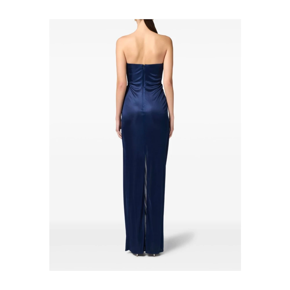 Elisabetta Franchi Navy Blue Strapless Jurk Logo Versiering Blue Dames