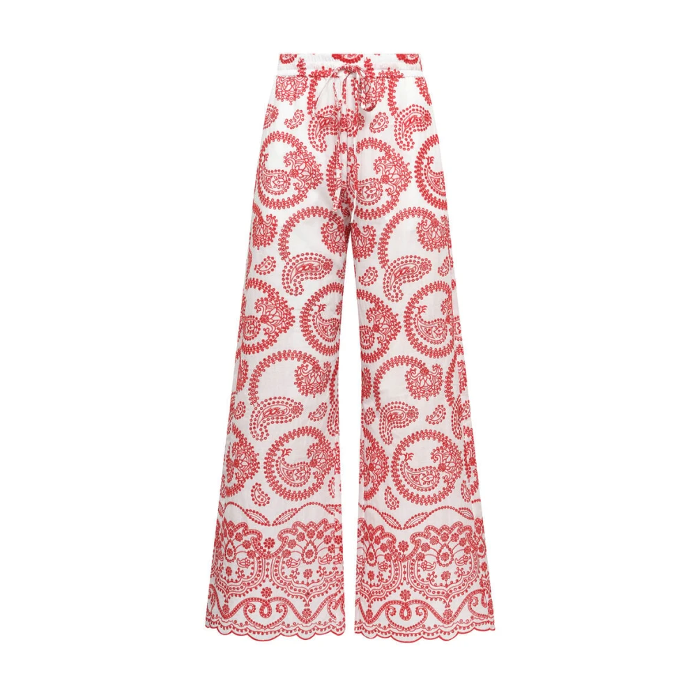 Maliparmi Vrouw Rood Broeken Dames, 2XL, Katoen, Broderie Anglaise Broek