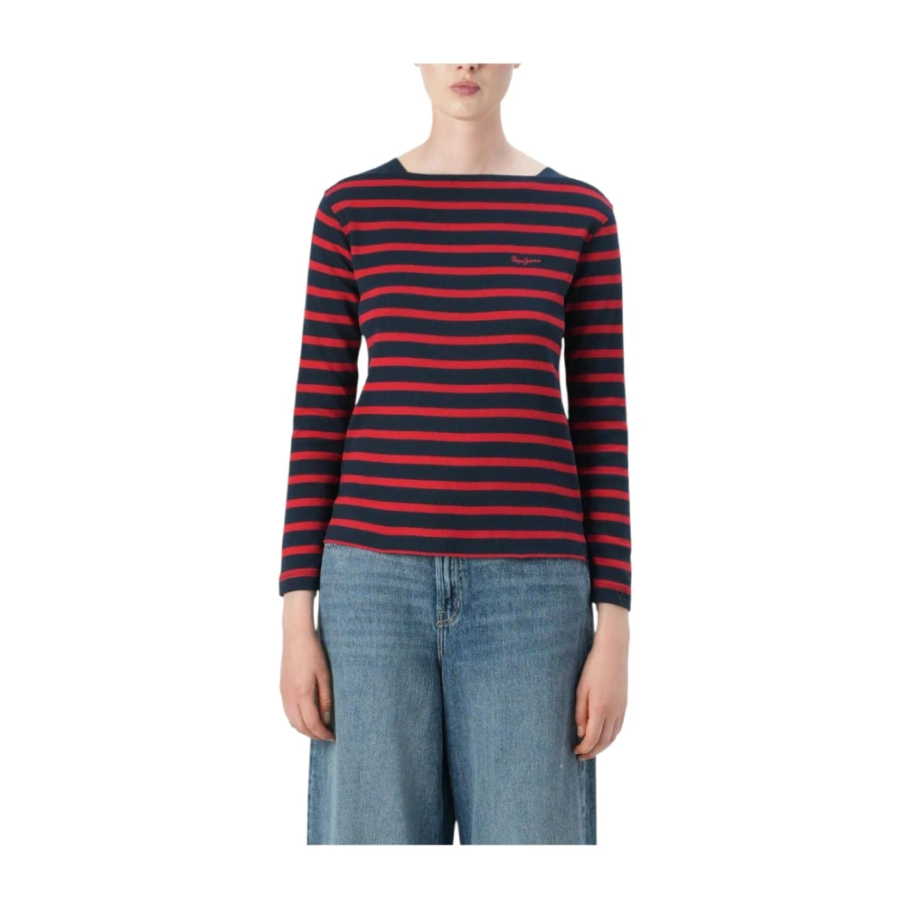 Pepe Jeans Women's Red Betty Striped Long Sleeve T-Shirt