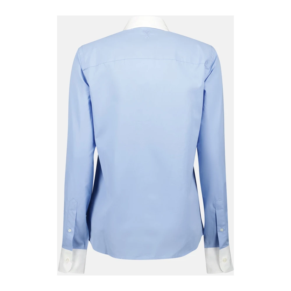 Ami Paris Blauw en wit popeline overhemd Blue Dames